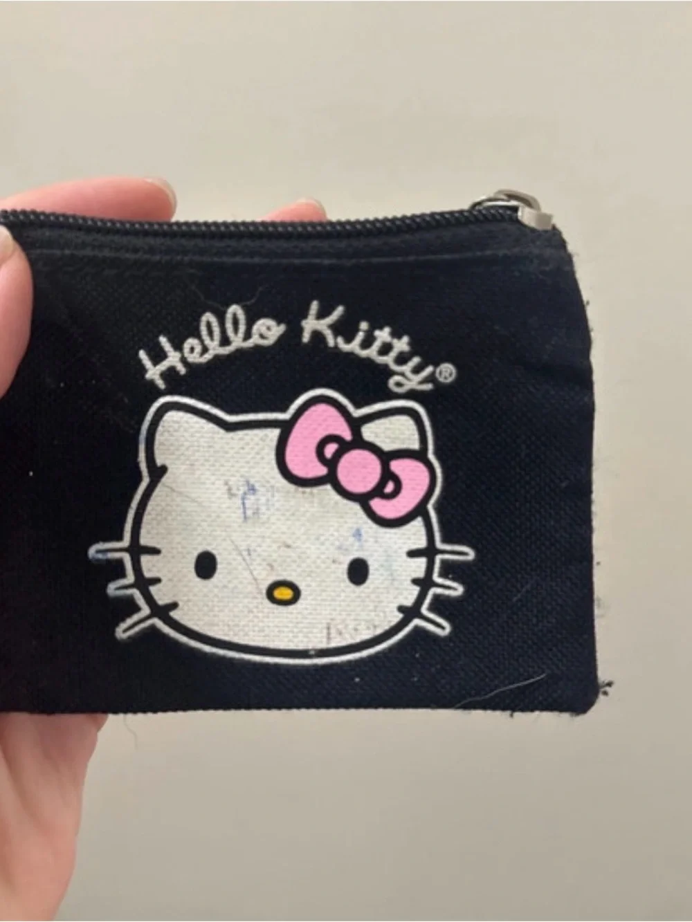 Hello Kitty Black Canvas Coin Pouch with Pink Bow